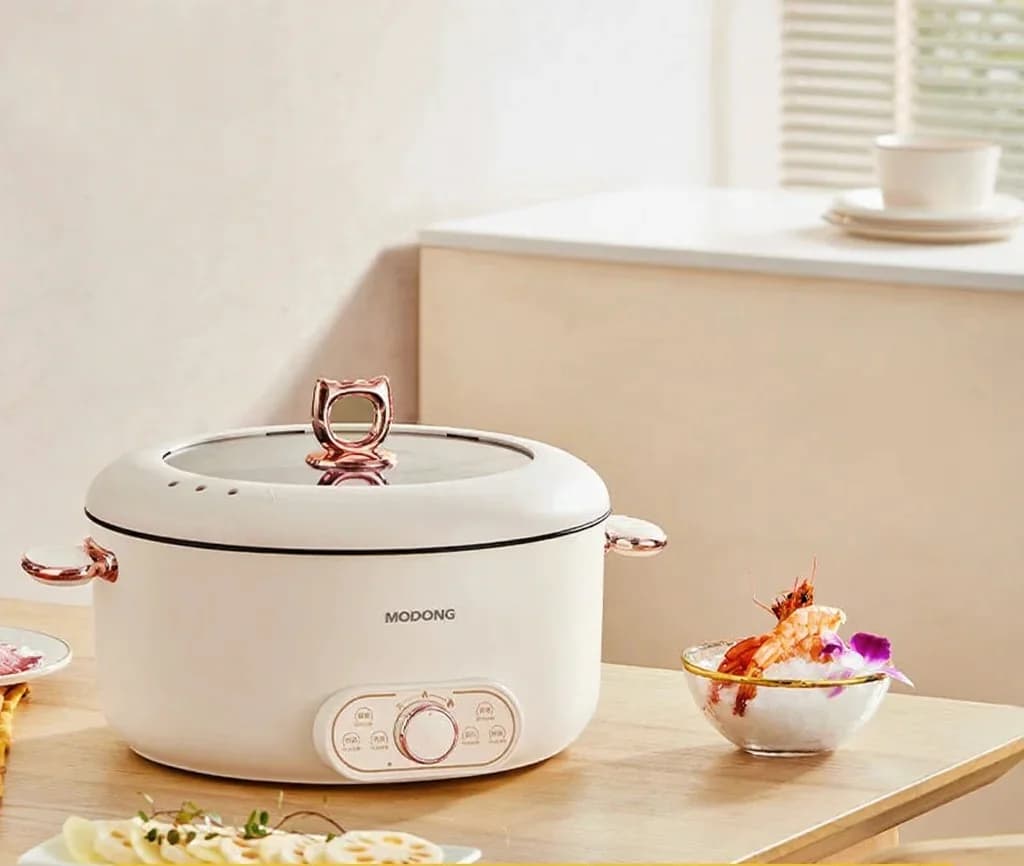 6L elektrisk hotpot med dampkurv, nonstick