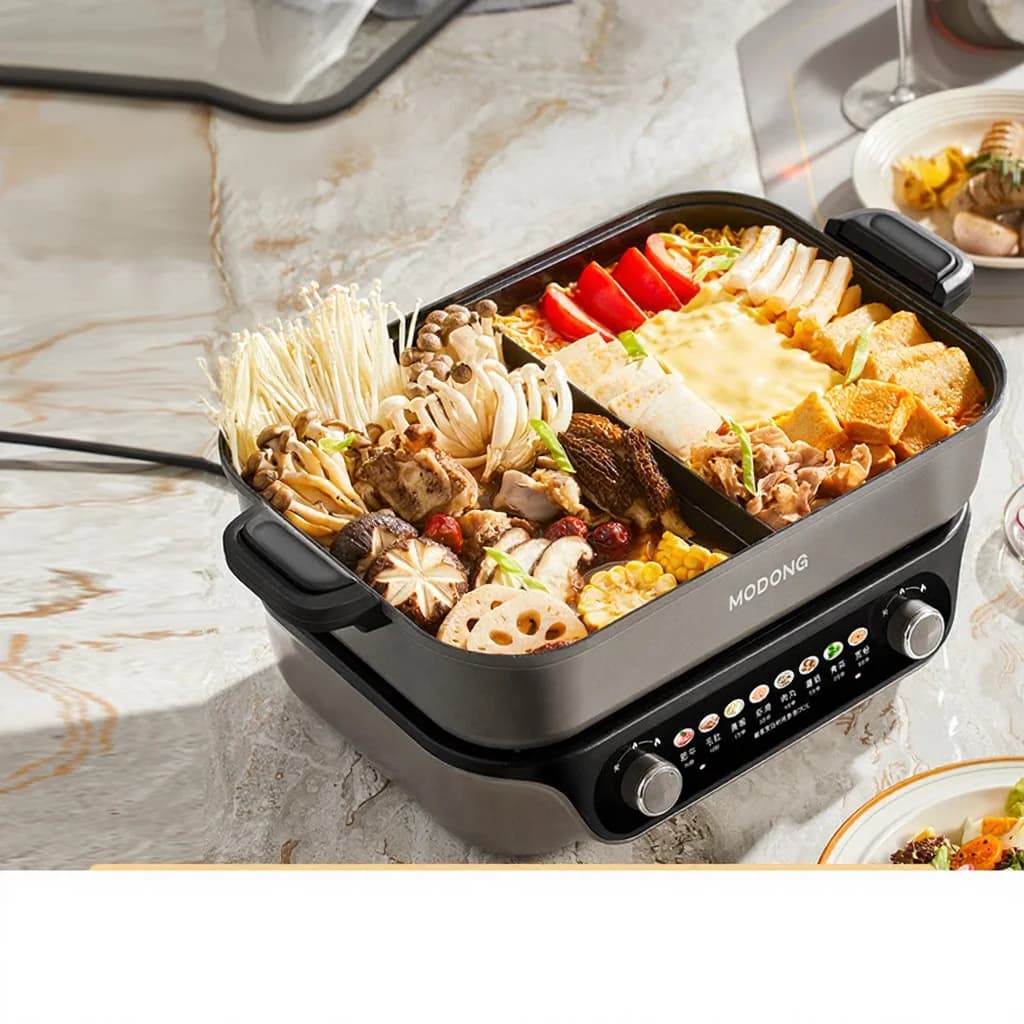 Delt elektrisk hotpot med non-stick innerskål, 8L kapasitet