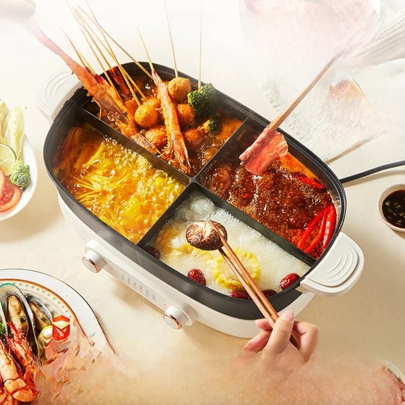 Elektrisk hotpot 7L med skillevegg eller fire felt, 220V, delt gryte