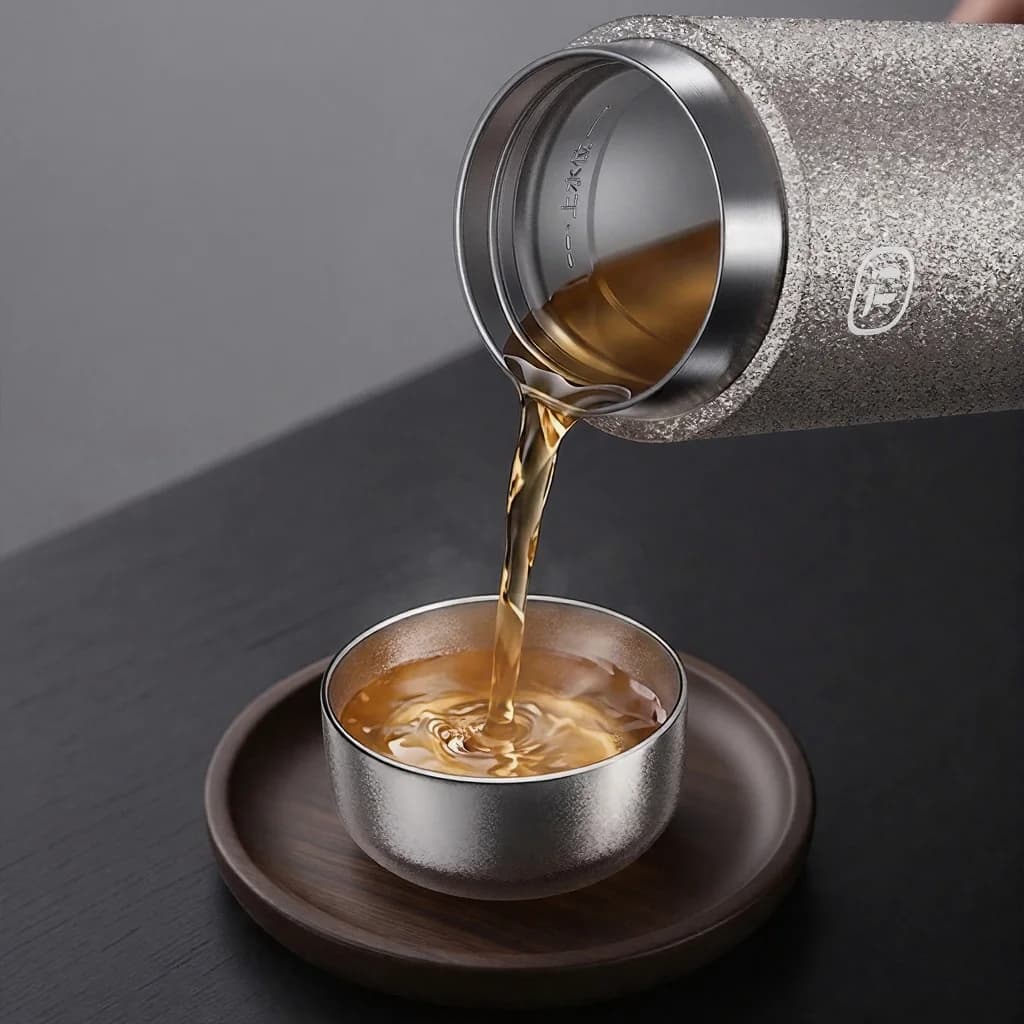 Sett med kung fu-tekopper i rent titan, dobbeltkopp 55ml