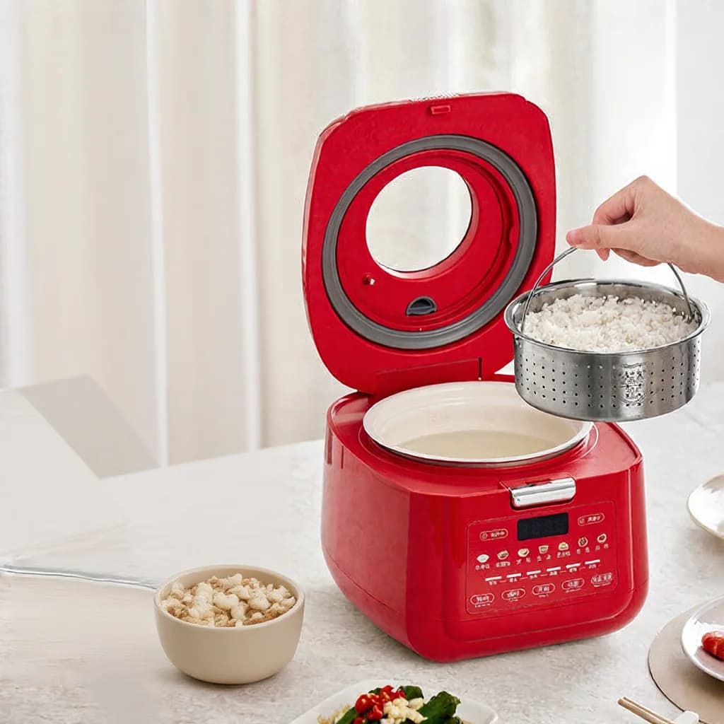 3L smart riskoker med keramisk glasert innerkasserolle og timer