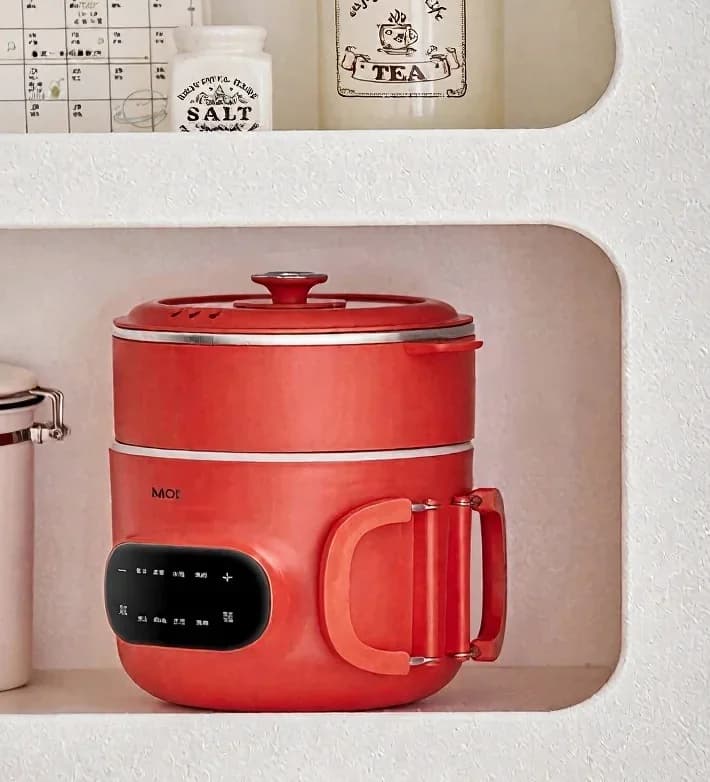 Mini Elektrisk Kokegryte 2L med Keramisk Nonstick-Innerbeholder og Dampinnsats