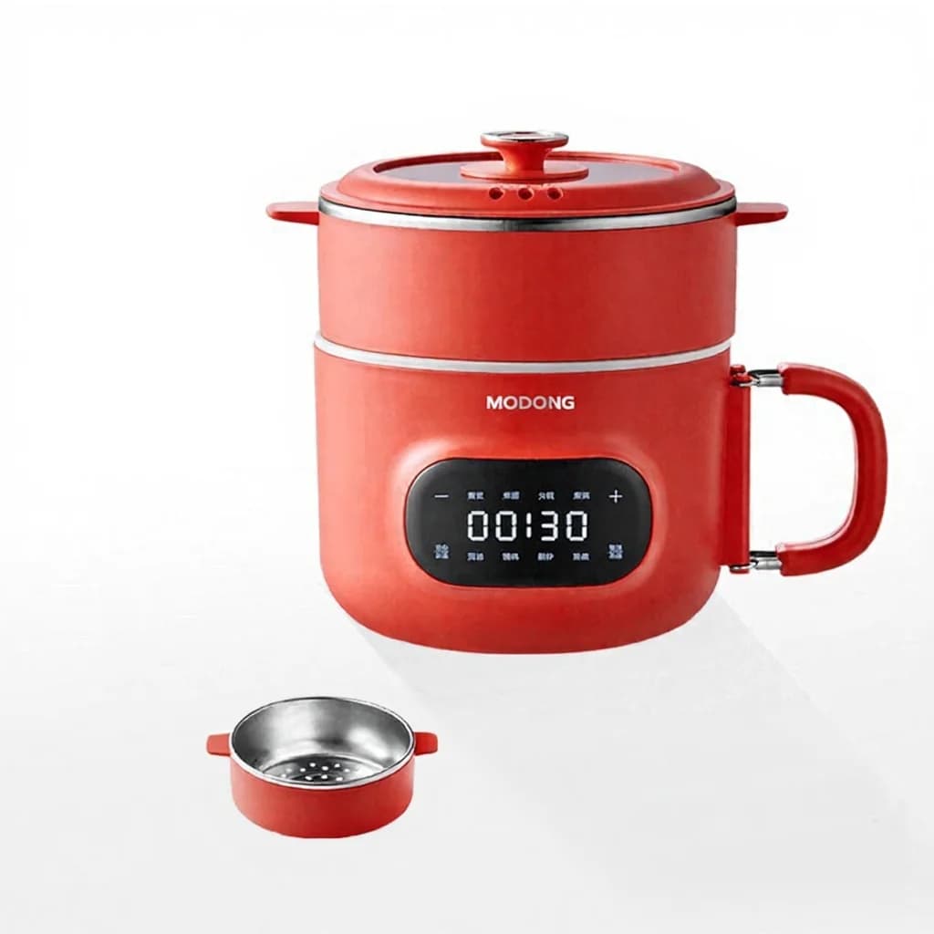Mini elektrisk kokekjele 2L, nonstick keramisk innerbeholder med dampkurv