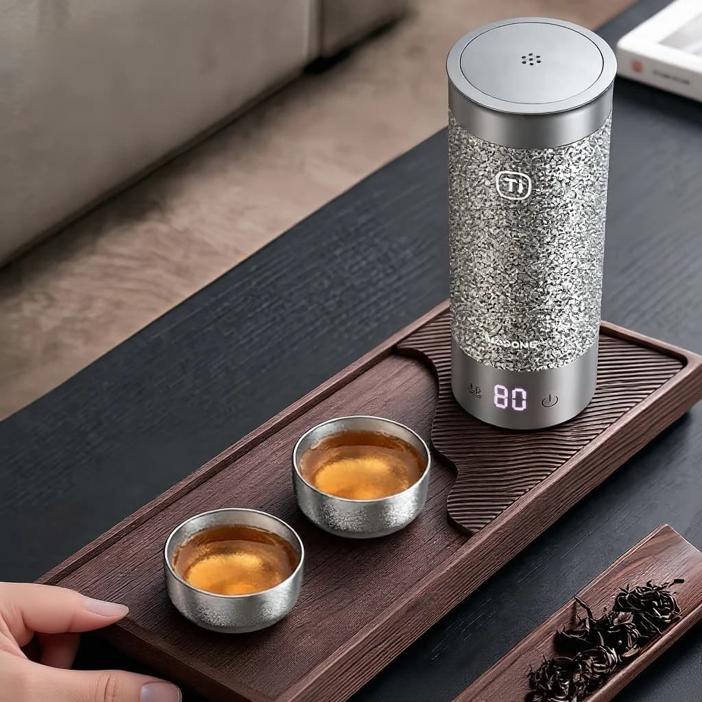 Gongfu tekoppsett i rent titan, 55 ml, håndlaget med naturlig finish