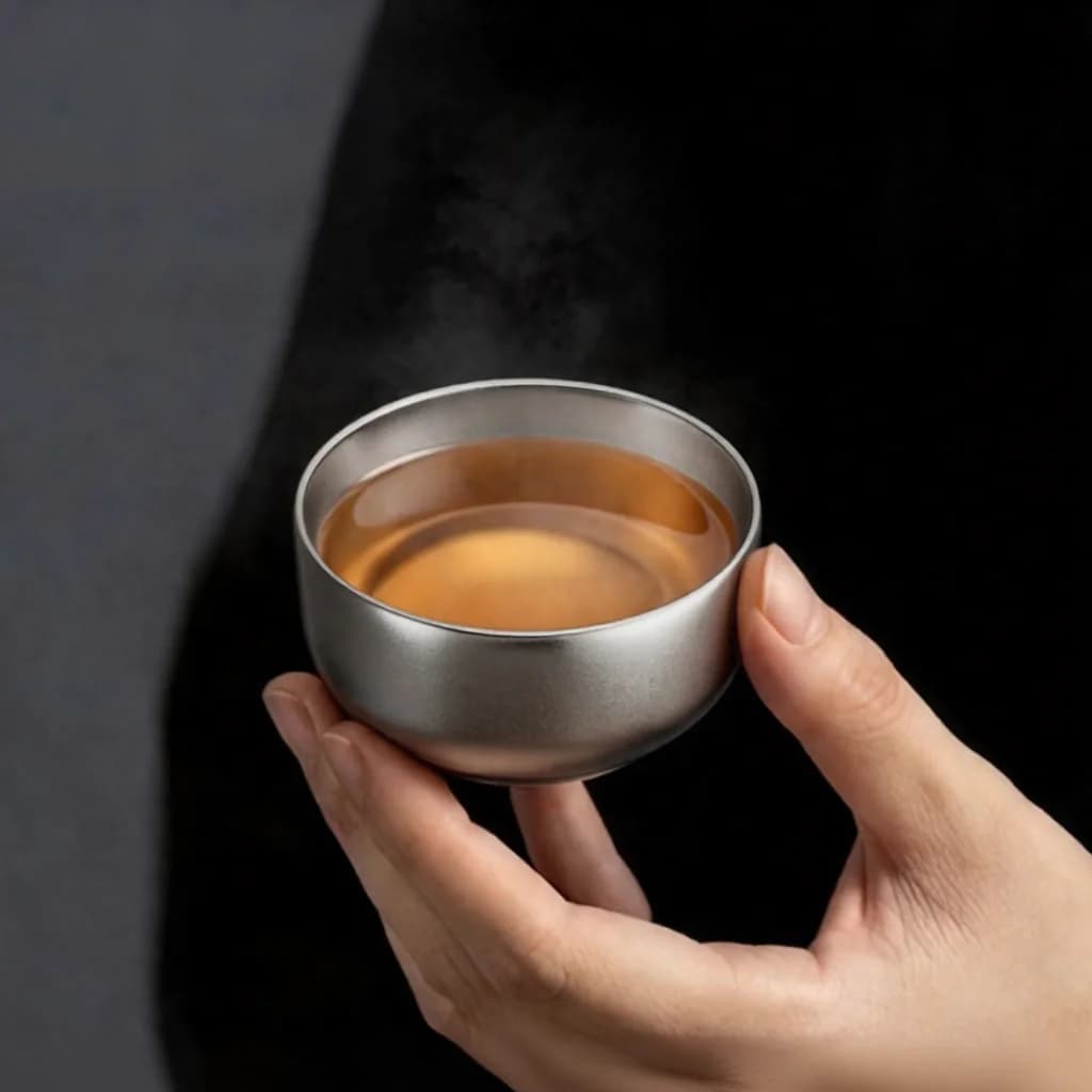 Sett med kung fu-tekopper i rent titan, dobbeltkopp 55ml