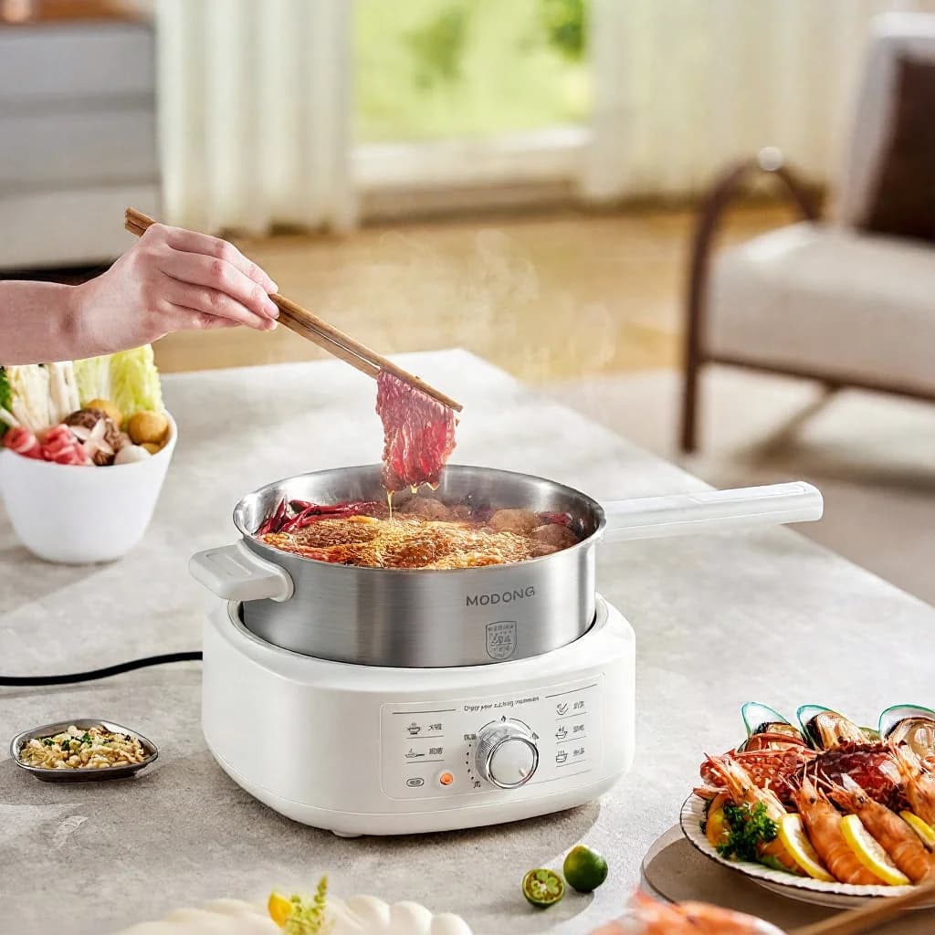 Elektrisk hot pot i rustfritt stål med dampinnsats, 3L, 220V