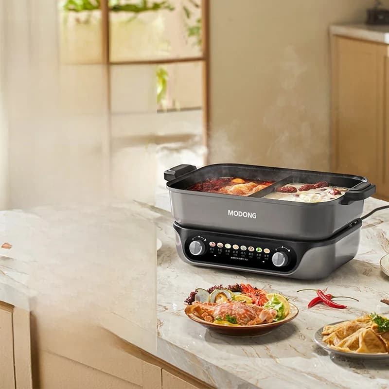 Delt elektrisk hotpot med non-stick innerskål, 8L kapasitet