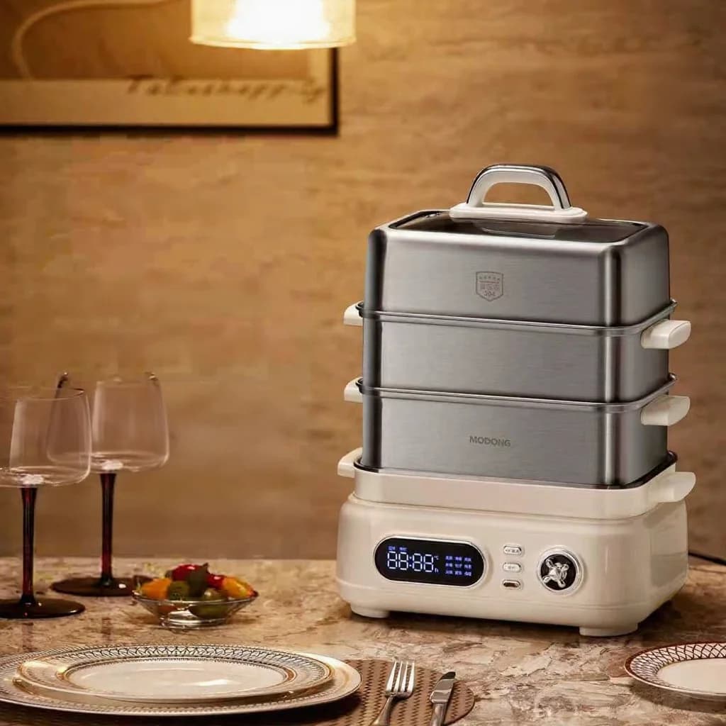 Elektrisk dampkoker i rustfritt stål, 3 etasjer, 18 L, 220 V, 1500 W