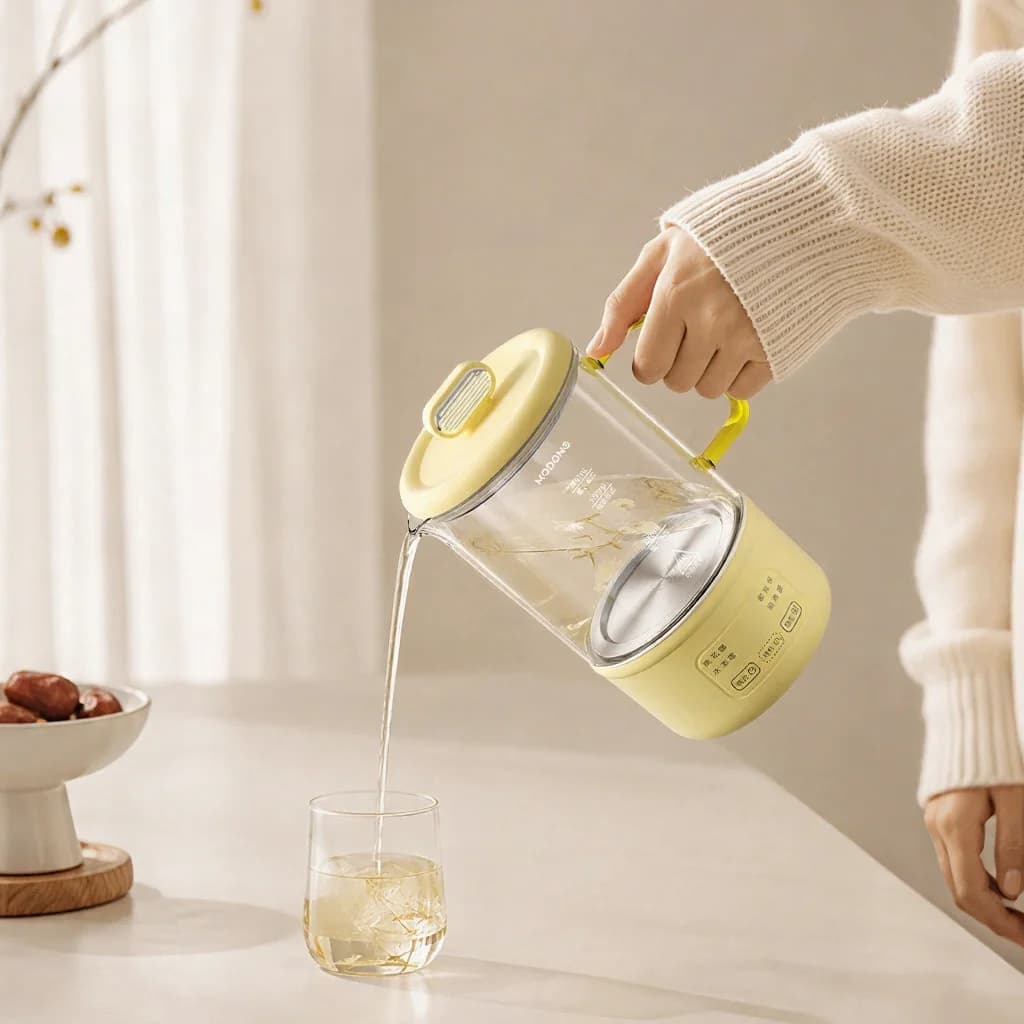 Elektrisk helsekanne i glass, 600 ml, 500 W med varmhold og timer