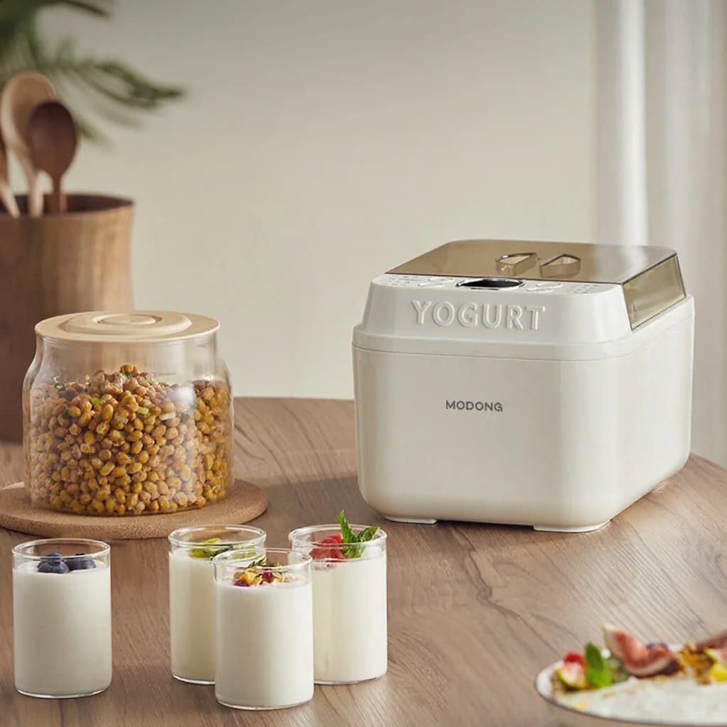 Elektrisk yoghurtmaskin med glassinnergryte og timer