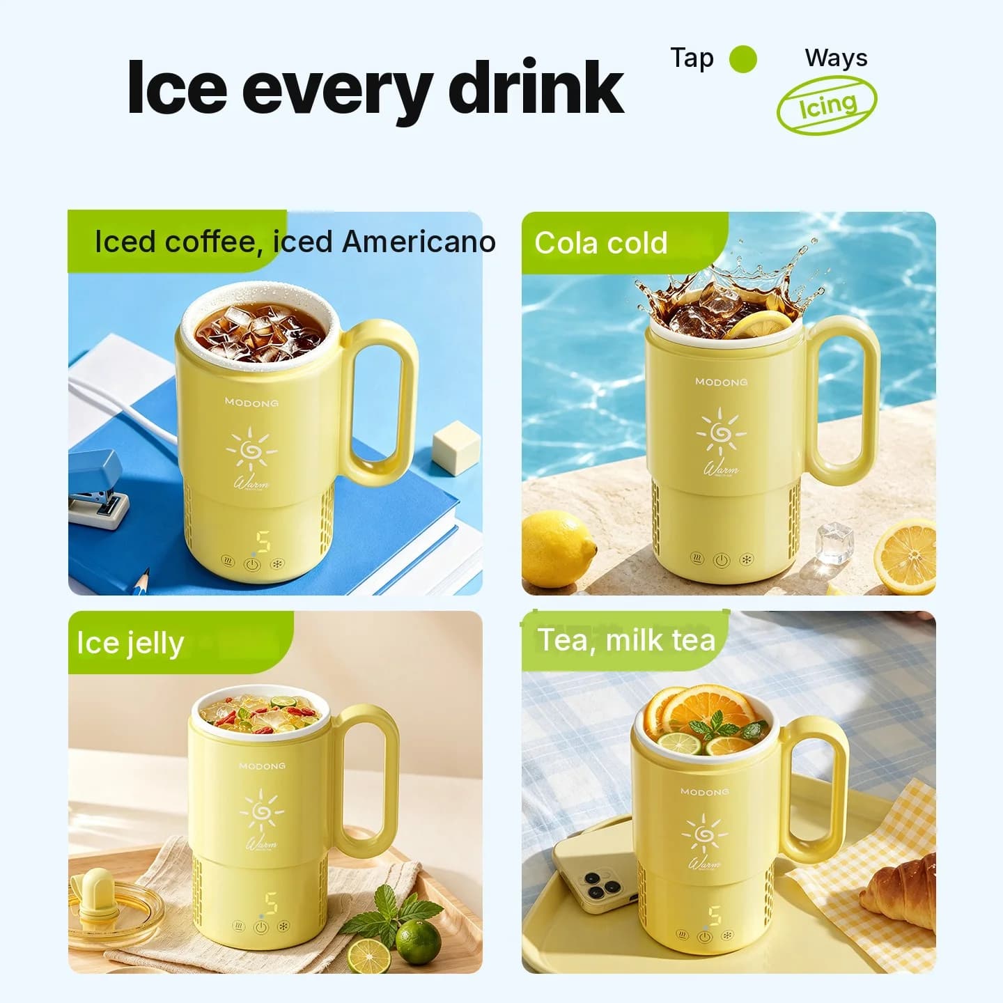 Mini kjøle- og varmebeger 450mL 36W berøringskontroll