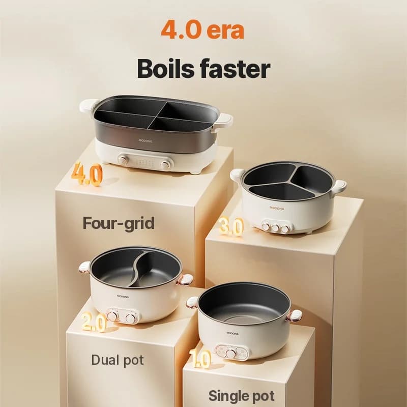 Elektrisk hot pot 7L med skillevegg eller fire felt, 220V, delt gryte
