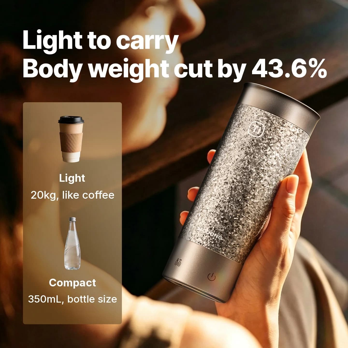 Titanium elektrisk oppvarmet reisebeger 350ml med temperaturkontroll