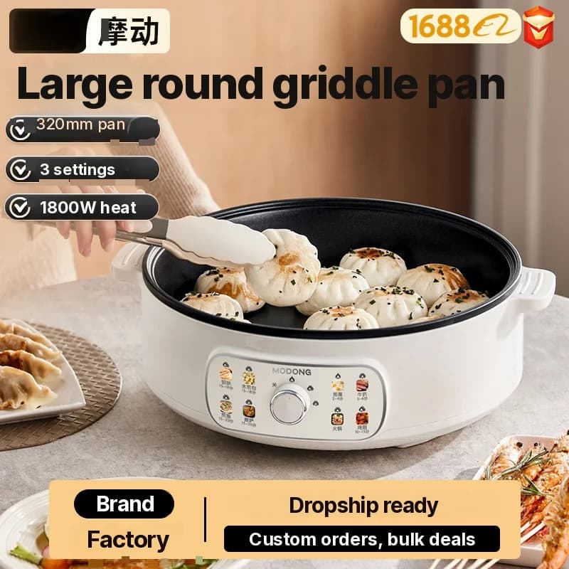 Elektrisk stekepanne med lokk 1800W 3 varmenivåer Non-Stick