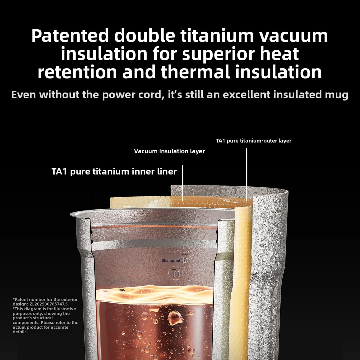 Portabel titanium kopp med elektrisk oppvarming 400ml temperaturdisplay