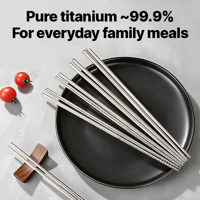 Sett med spisepinner i rent titan, 5 par, 23cm, speilpolert