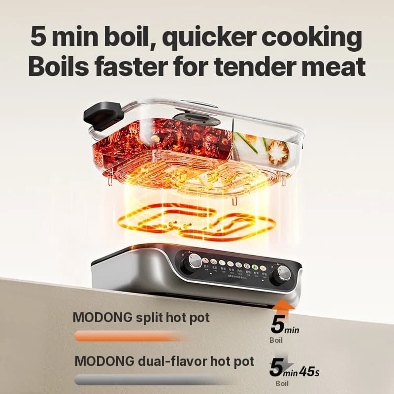 Delt elektrisk hotpot med non-stick innerskål, 8L kapasitet