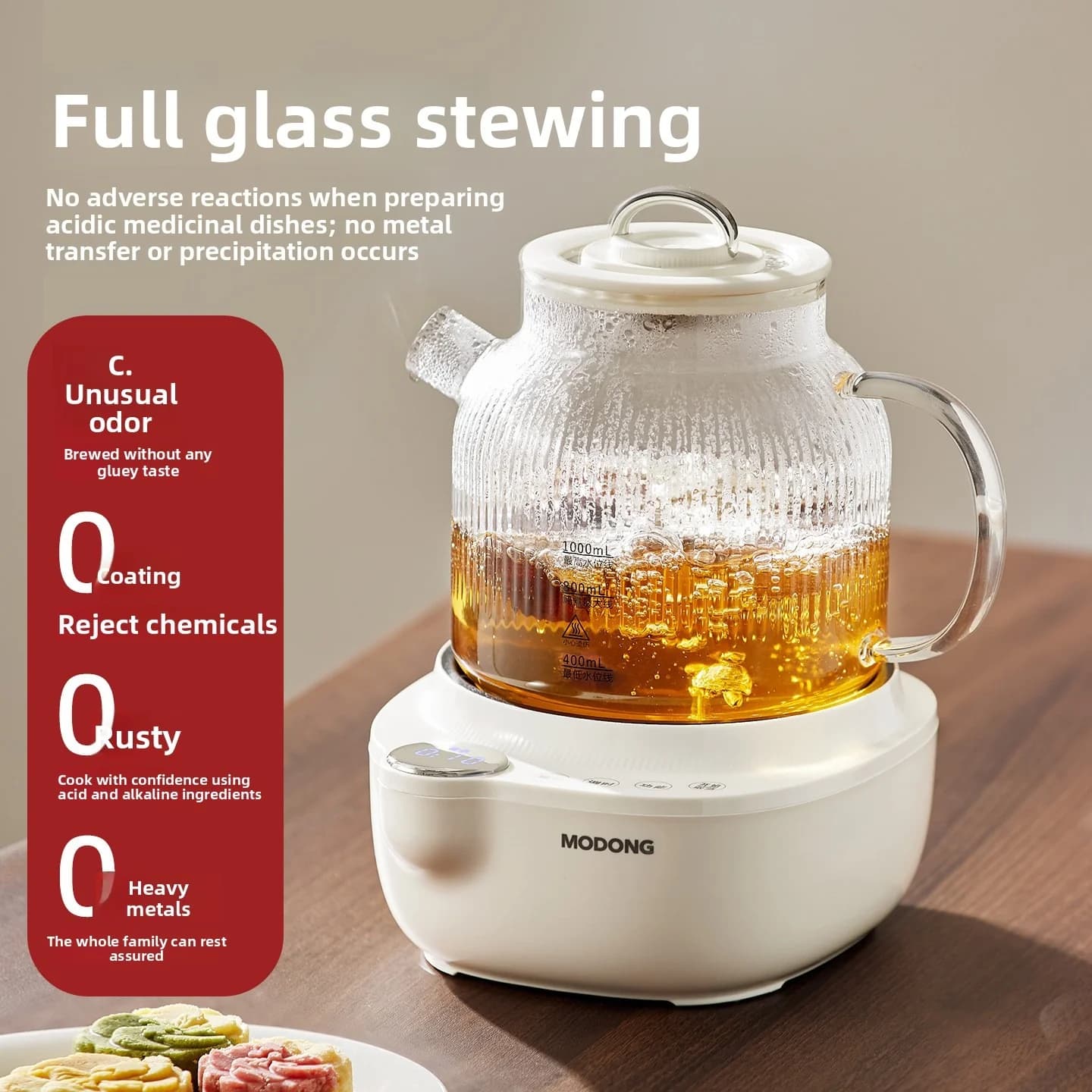 Elektrisk glass helsekanne med temperaturkontroll og dampinnsats til te