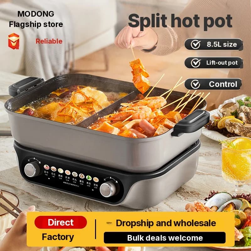 Elektrisk delt hot pot, dobbel bryterkontroll, 8L, svart