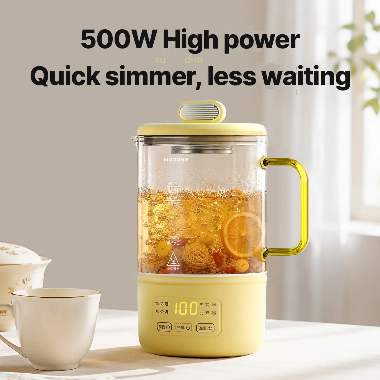 Glass elektrisk varmekopp med temperaturkontroll for baby-melk