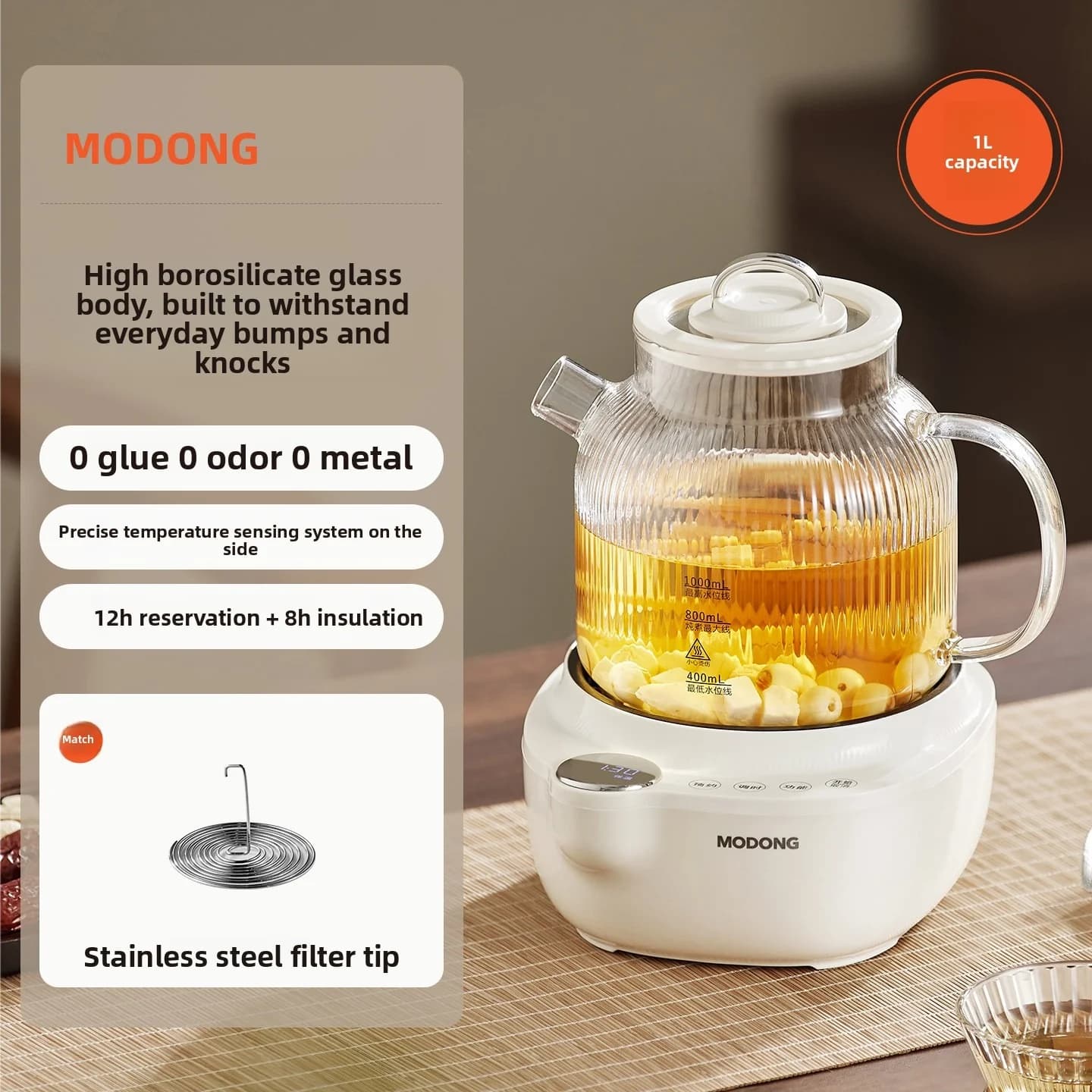 Elektrisk Glass Health Pot med Temperaturkontroll og Dampsil