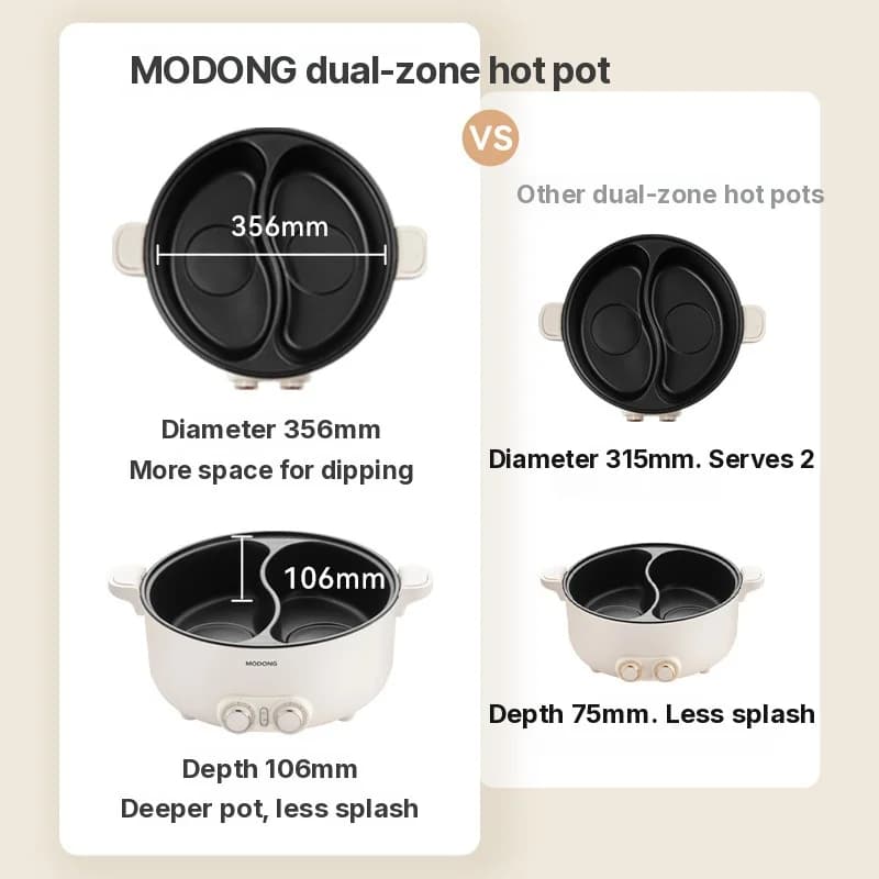 8L elektrisk dual-sone hot pot med justerbar temperatur