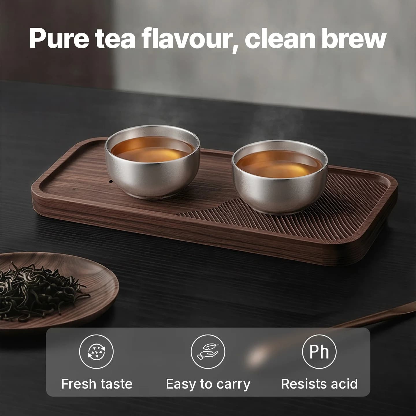 Gongfu tekoppsett i ren titan 55ml håndlaget, enkel finish