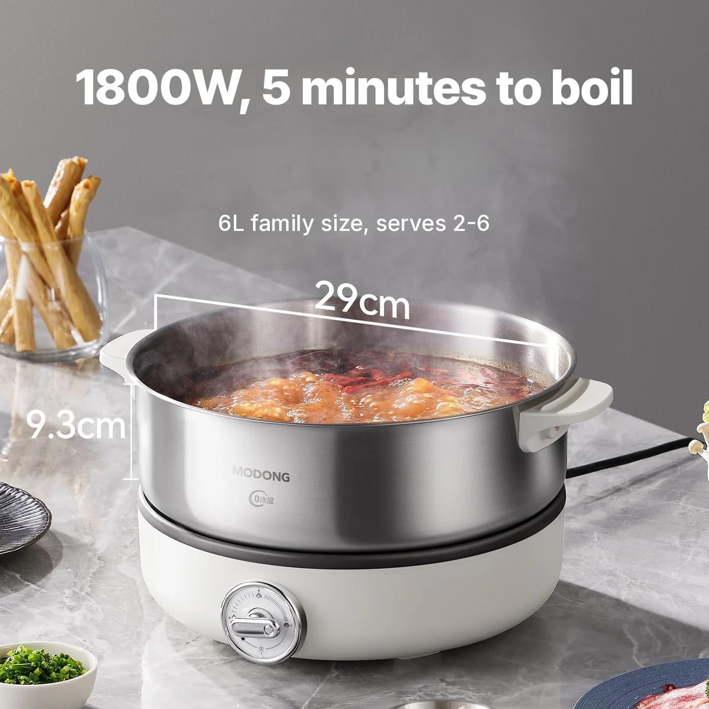 Delt elektrisk hot pot med innergryte i rustfritt stål 1500W