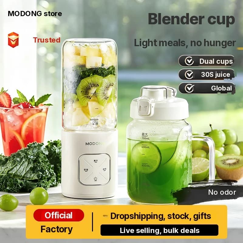 Bærbar trådløs blenderkopp med to kopper og isknusing