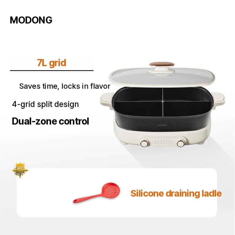 Elektrisk hot pot 7L med skillevegg eller fire felt, 220V, delt gryte