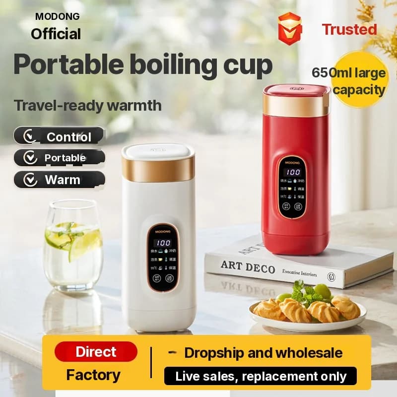 Bærbar elektrisk varmebeger 650ml med 304- eller 316-foring