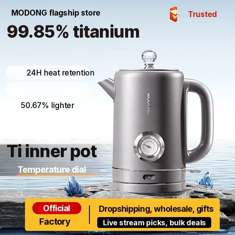 Elektrisk kjele i rent titan 1.8L med temperaturdisplay