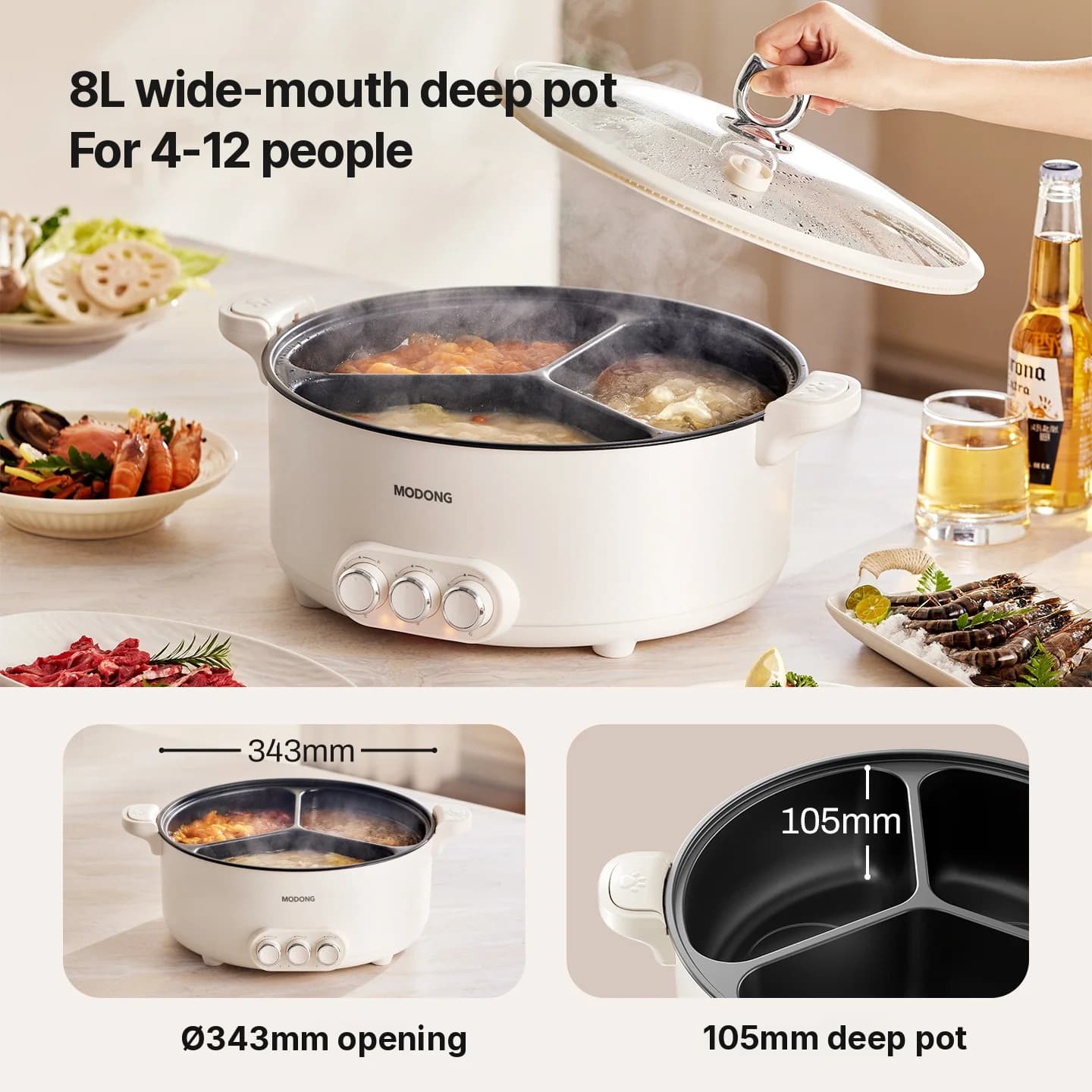 Elektrisk hot pot med skillevegg, 5.6L/8L, 220V