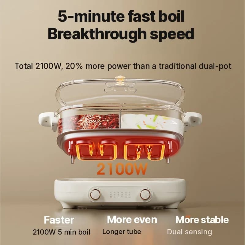 Elektrisk hot pot 7L med skillevegg eller fire felt, 220V, delt gryte