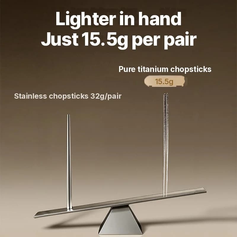 Sett med spisepinner i ren titan, 5 par, 23cm, speilpolert