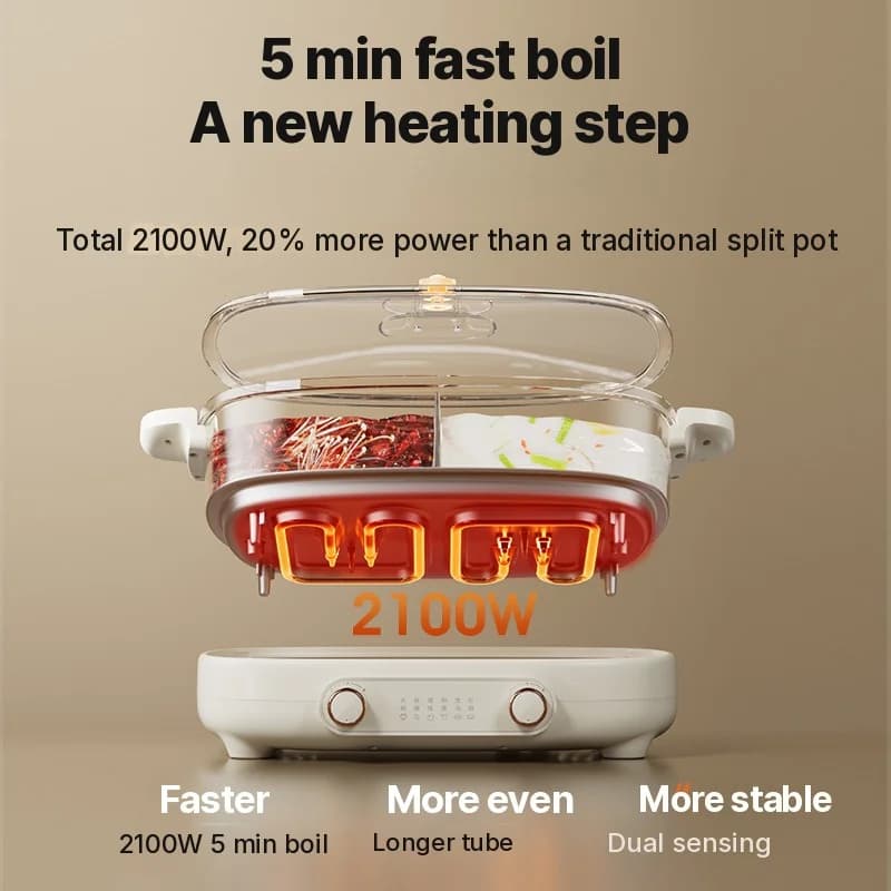 Elektrisk hotpot 7L med skillevegg eller fire felt, 220V, delt gryte