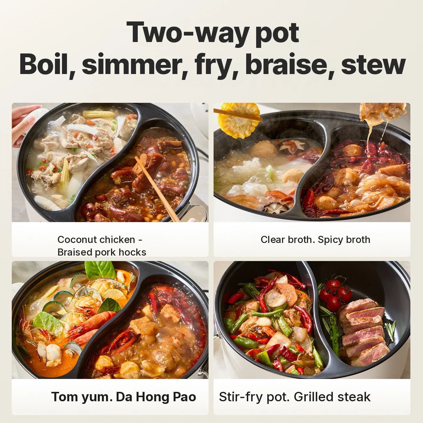6L elektrisk hot pot med to soner og uavhengig temperaturkontroll