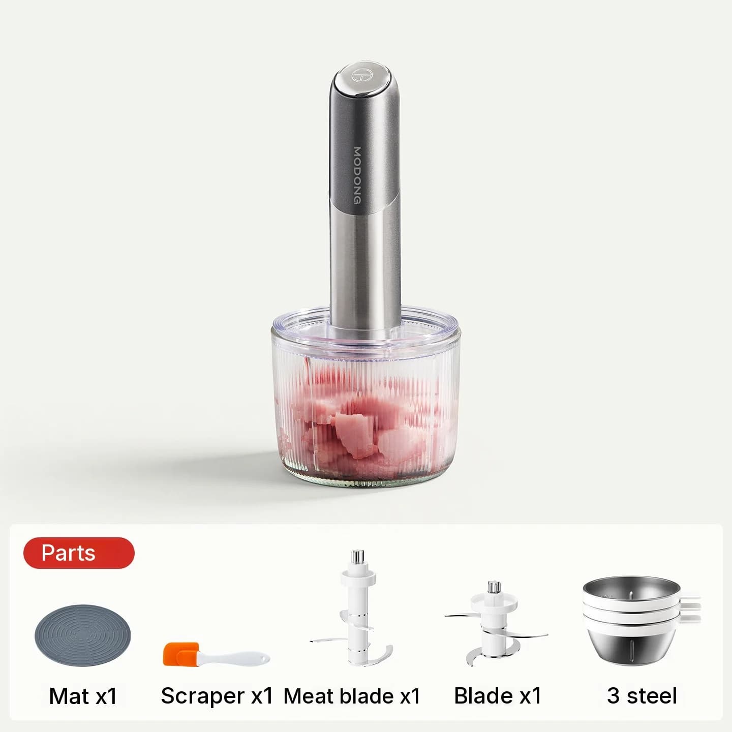 Bærbar elektrisk matkuttermaskin med glassbolle