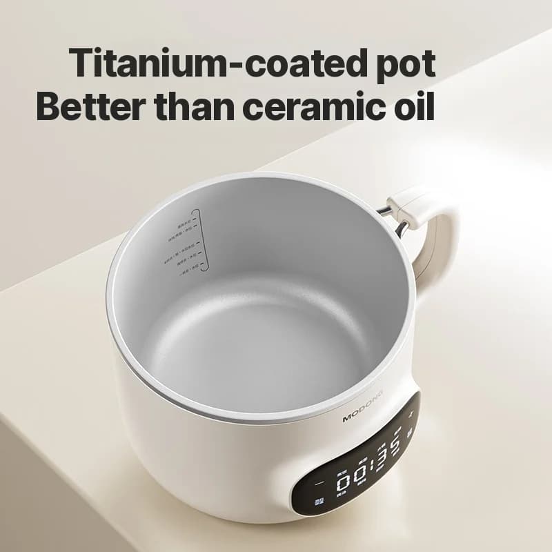 Mini elektrisk kokekjele 2L, nonstick keramisk innerbeholder med dampkurv