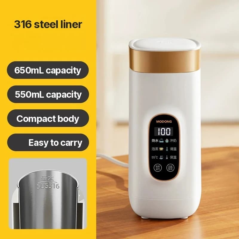 Bærbar elektrisk varme-kopp 650ml med 304 eller 316 innerbeholder
