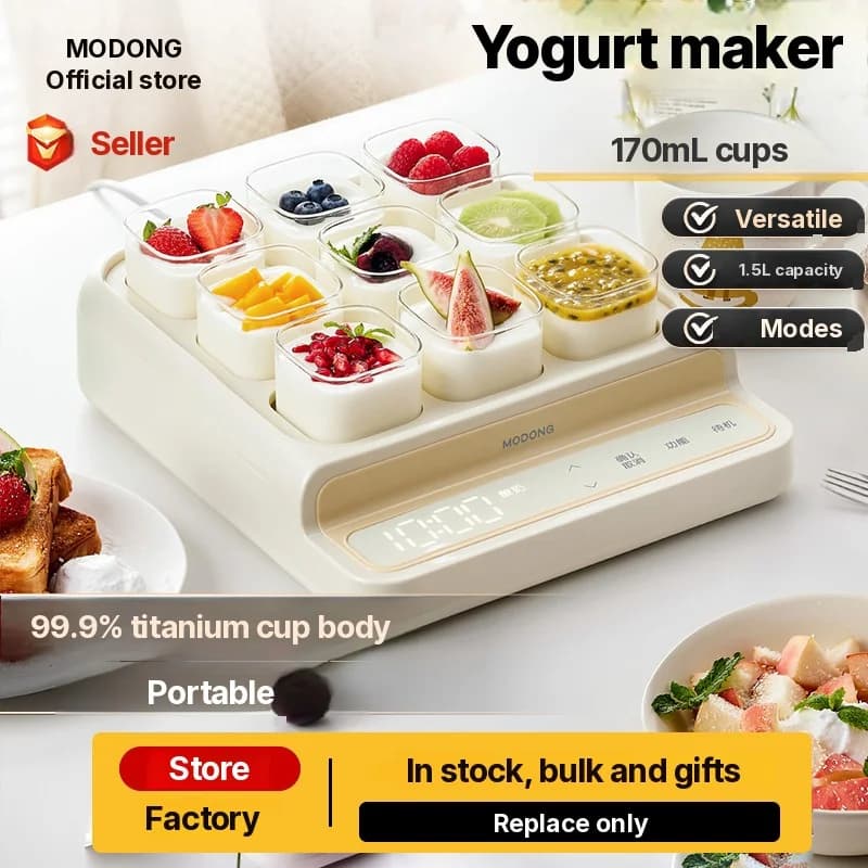 9-koppers yoghurtmaskin med innergryte i glass og timer