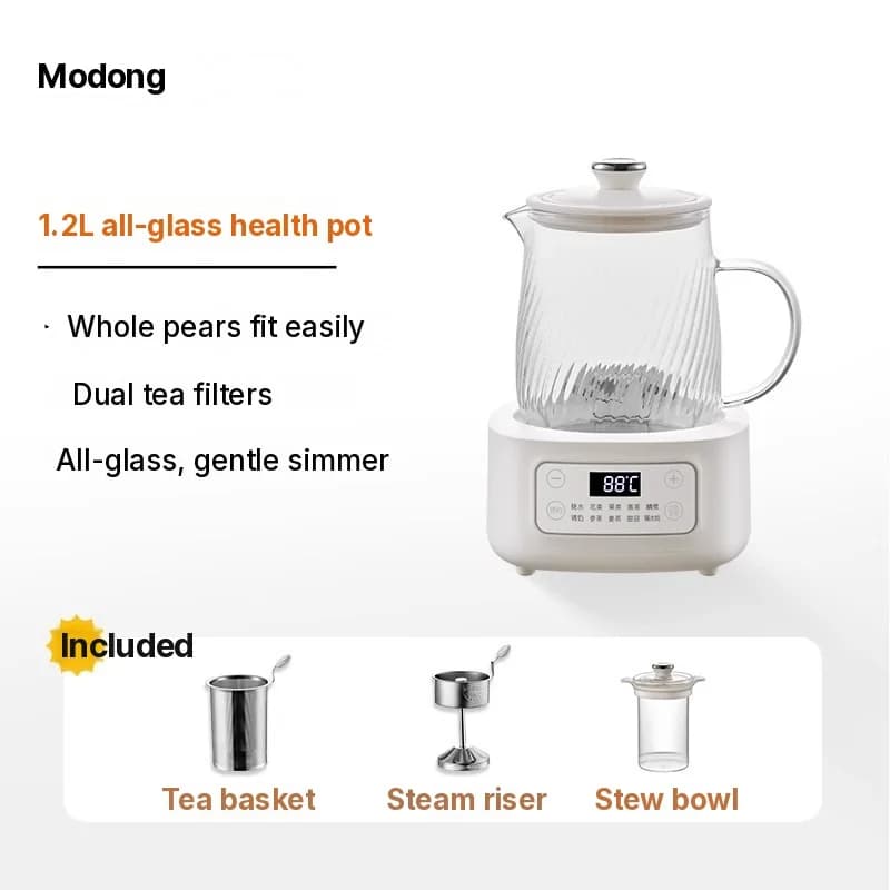 Glass elektrisk helsegryte 1-1.5L berøringskontroll for te