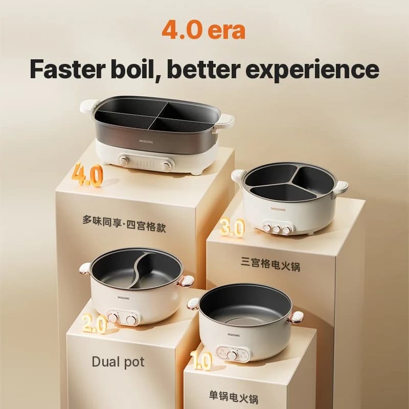 Elektrisk hotpot 7L med skillevegg eller fire felt, 220V, delt gryte