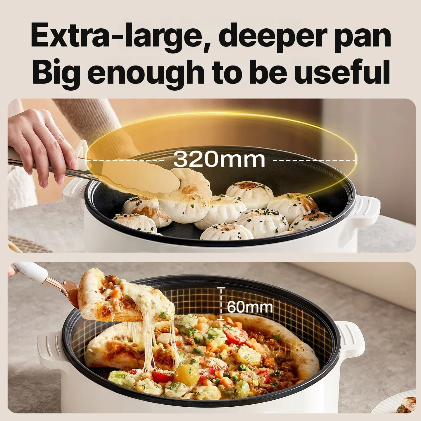 Elektrisk stekepanne med lokk 1800W 3 varmenivåer Non-Stick