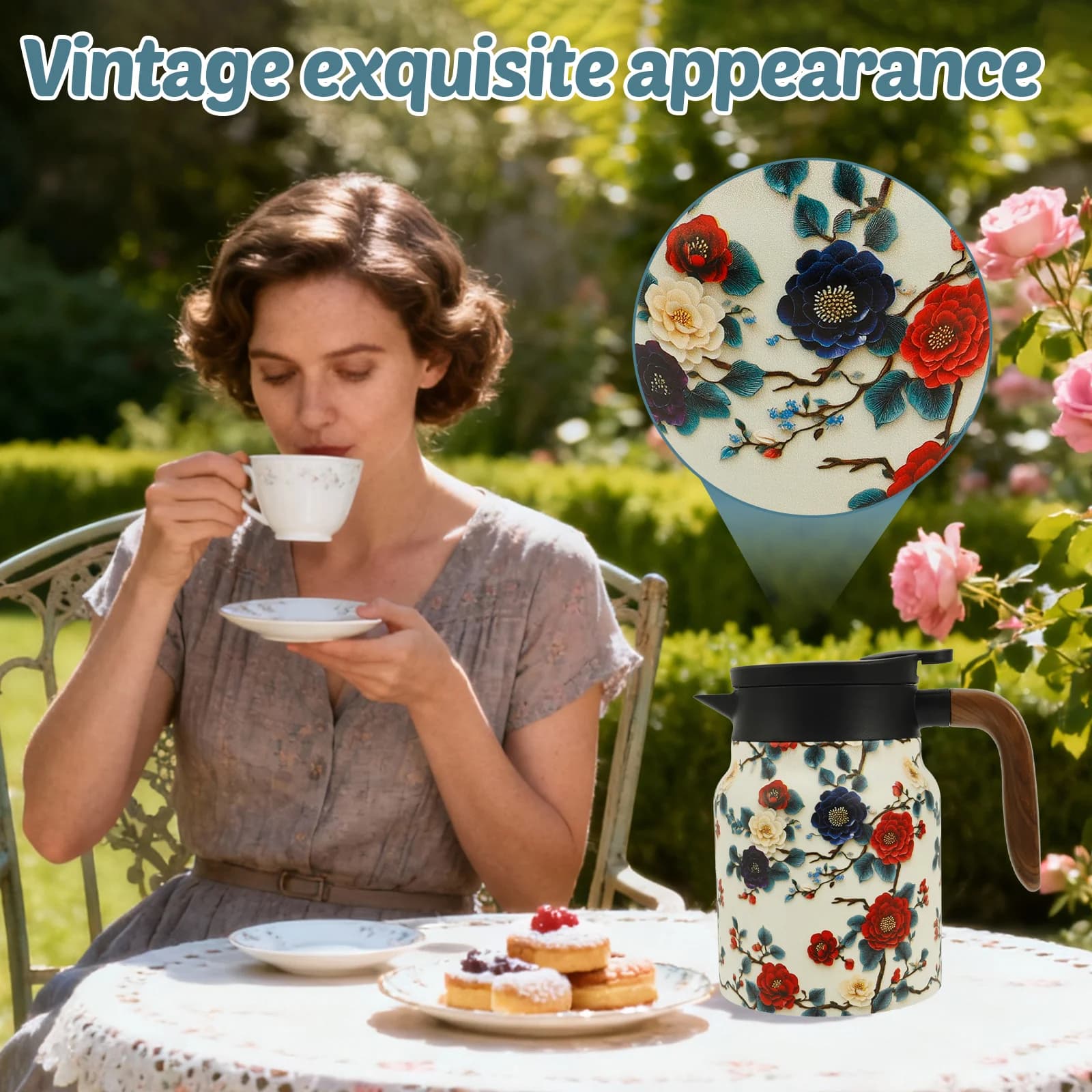 Vintage blomstrete tekannesett